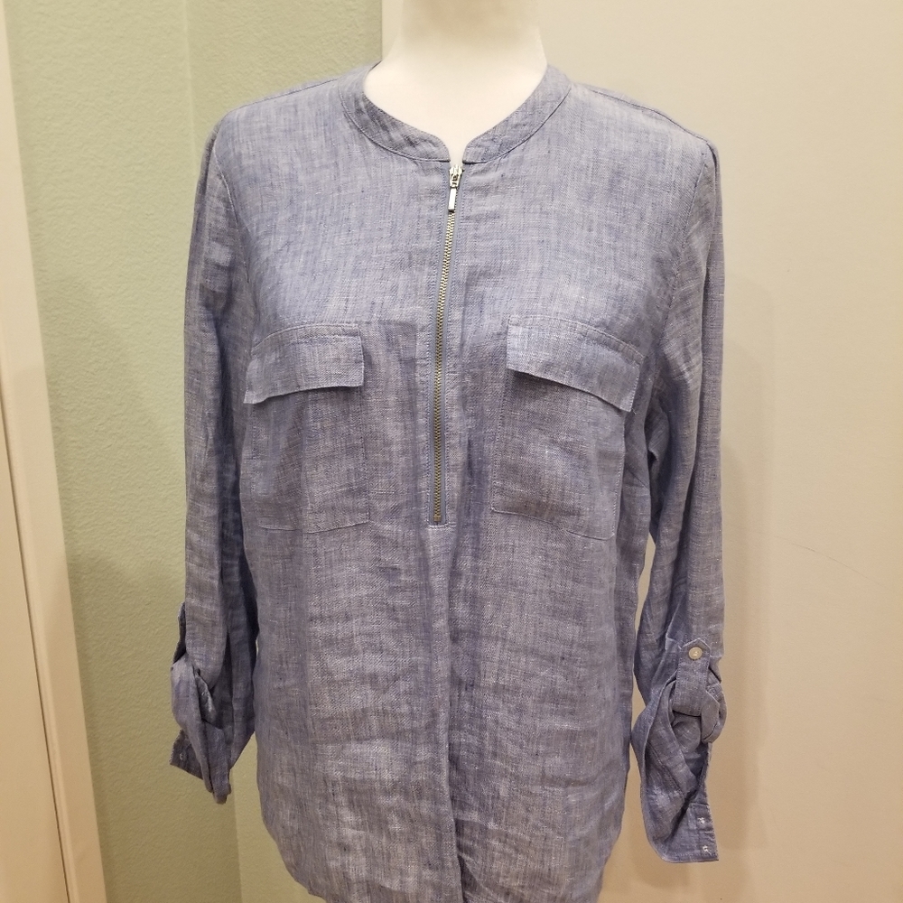 INC Light Blue Linen Top NWOT